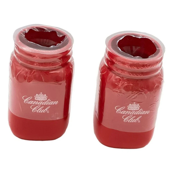 Canadian Club Ceramic Jar Lot 2 Whisky Red Maple Leaf Mason Jar Promo New - Picture 1 of 7